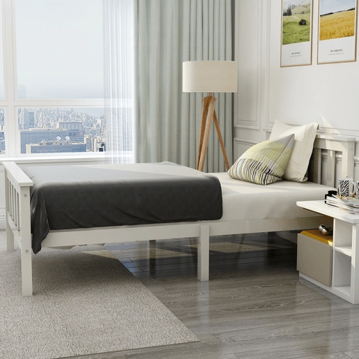 Cama de adulto 90x200 cm de madeira maciça com estrado de ripas - Branco