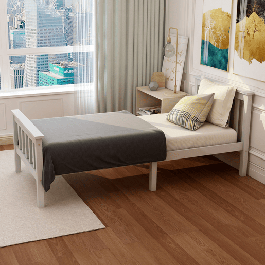 Cama de adulto 90x200 cm de madeira maciça com estrado de ripas - Branco