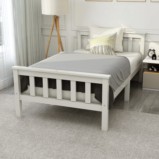 Cama de adulto 90x200 cm de madeira maciça com estrado de ripas - Branco