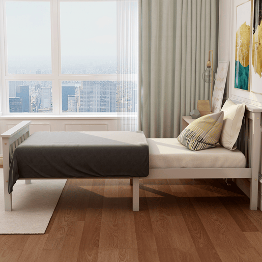 Cama de adulto 90x200 cm de madeira maciça com estrado de ripas - Branco