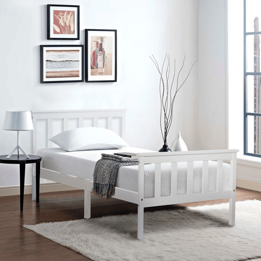 Cama de adulto 90x200 cm de madeira maciça com estrado de ripas - Branco