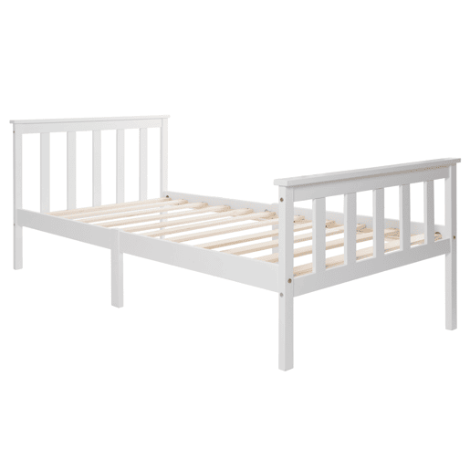 Cama de adulto 90x200 cm de madeira maciça com estrado de ripas - Branco