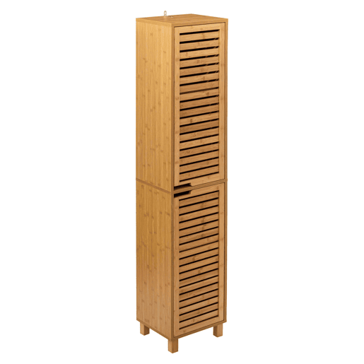 Coluna de banheiro Sicela com pés em estilo bambu natural marrom com 2 portas e espaço de armazenamento interno 33x168x28 cm