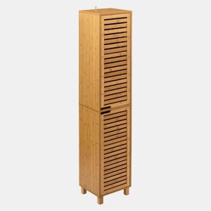Coluna de banheiro Sicela com pés em estilo bambu natural marrom com 2 portas e espaço de armazenamento interno 33x168x28 cm