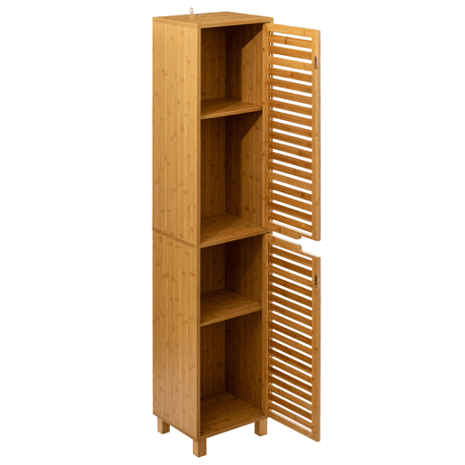 Coluna de banheiro Sicela com pés em estilo bambu natural marrom com 2 portas e espaço de armazenamento interno 33x168x28 cm