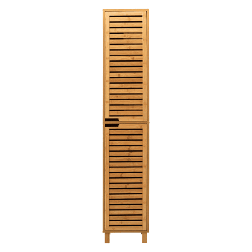 Coluna de banheiro Sicela com pés em estilo bambu natural marrom com 2 portas e espaço de armazenamento interno 33x168x28 cm