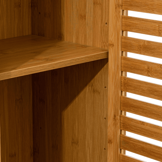 Coluna de banheiro Sicela com pés em estilo bambu natural marrom com 2 portas e espaço de armazenamento interno 33x168x28 cm
