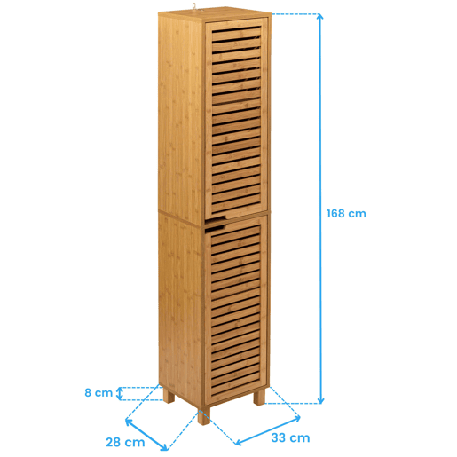 Coluna de banheiro Sicela com pés em estilo bambu natural marrom com 2 portas e espaço de armazenamento interno 33x168x28 cm