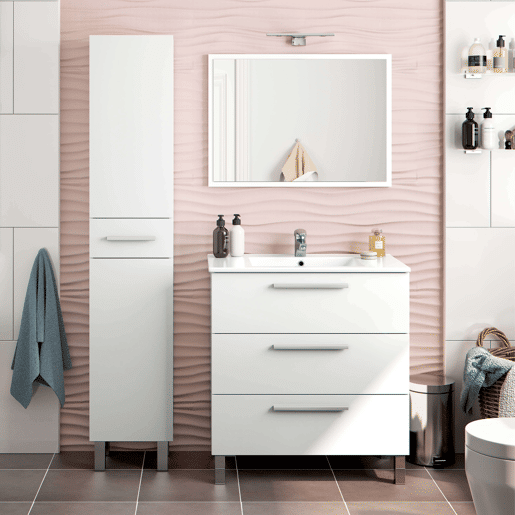 Coluna de banheiro estilo contemporâneo Athena 2 portas e 1 gaveta cor branco brilhante 182x35x31 cm
