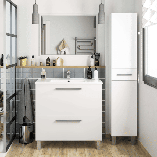Coluna de banheiro estilo contemporâneo Athena 2 portas e 1 gaveta cor branco brilhante 182x35x31 cm