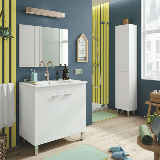 Coluna de banheiro estilo contemporâneo Athena 2 portas e 1 gaveta cor branco brilhante 182x35x31 cm