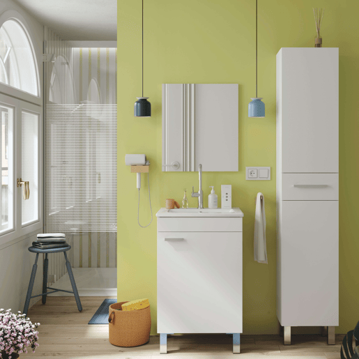 Coluna de banheiro estilo contemporâneo Athena 2 portas e 1 gaveta cor branco brilhante 182x35x31 cm