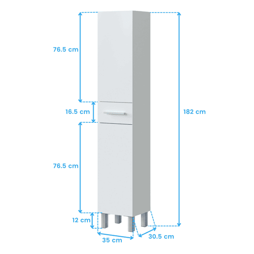 Coluna de banheiro estilo contemporâneo Athena 2 portas e 1 gaveta cor branco brilhante 182x35x31 cm