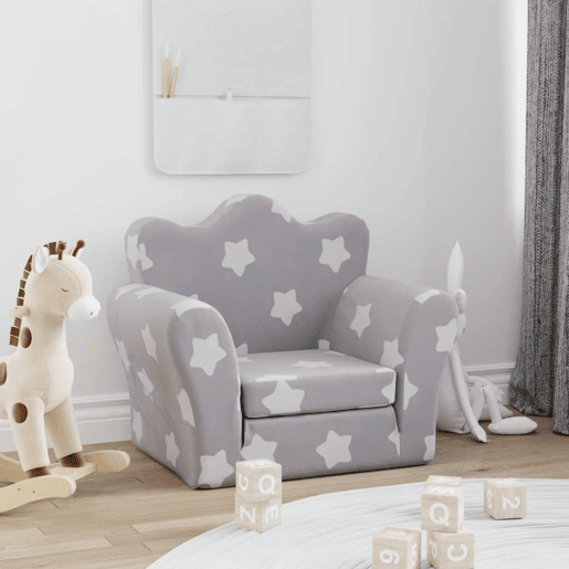 Sofá-cama infantil, Sofá conversível para crianças c estrelas pelúcia cinzento-claro