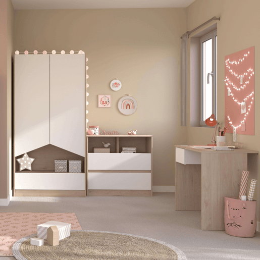 Mesa de escritório infantil e juvenil com 1 gaveta, carvalho Jackson e branco fosco, móveis de quarto infantil, 94x71x50 cm Mesa de escritório infantil e juvenil com 1 gaveta, carvalho Jackson e branco fosco, móveis de quarto infantil, 94x71x50 cm