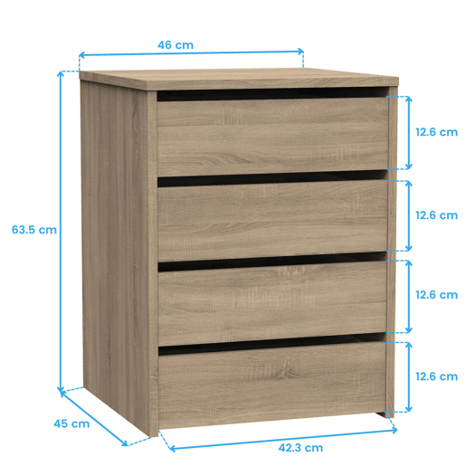 Aparador pequeno com 4 gavetas em carvalho cambriano 46x64x45 cm Aparador pequeno com 4 gavetas em carvalho cambriano 46x64x45 cm