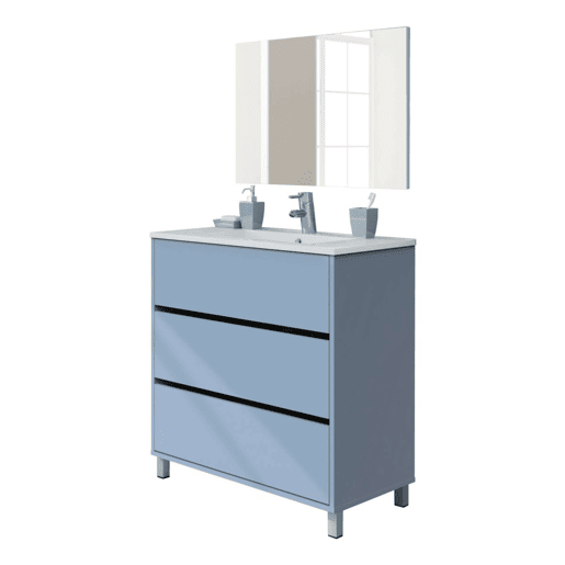 Móvel de banheiro Kalma 82 cm com pés e espelho (sem pia) cor azul talco