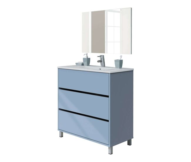 Mueble de baño 82 cm kalma con patas y espejo (sin lavabo) color azul talco