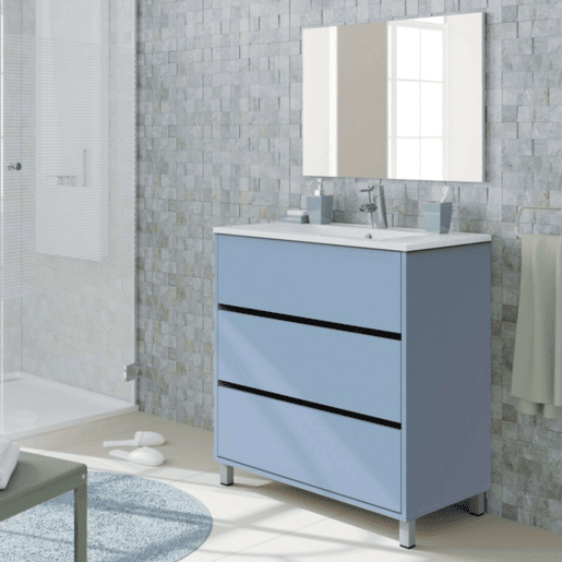 Móvel de banheiro Kalma 82 cm com pés e espelho (sem pia) cor azul talco