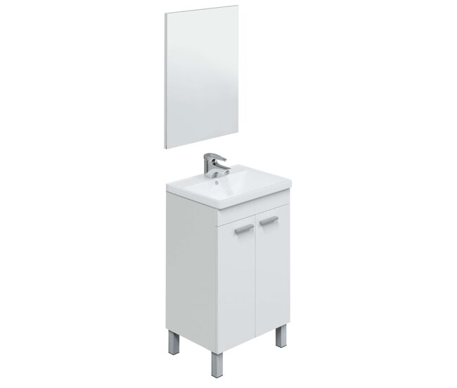 Pack de muebles de baño color blanco brillo estilo moderno (mueble baño + espejo + columna + lavabo cerámico)