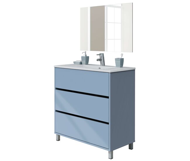 Mueble de baño con lavabo y espejo kalma color azul talco 82x47x90 cm