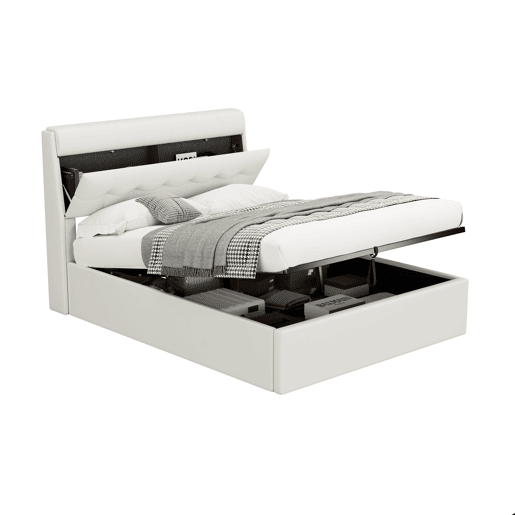 Cama de couro sintético com sofá de 140x200 cm - couro sintético - cabeceira com sofá - Branco