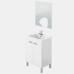 Móvel de casa de banho com 2 portas em Branco Brilhante com espelho e lavatório ppmma