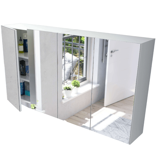 Pacote de 2 armários de banheiro com espelho, móveis de estilo moderno branco brilhante, 120x65x21 cm