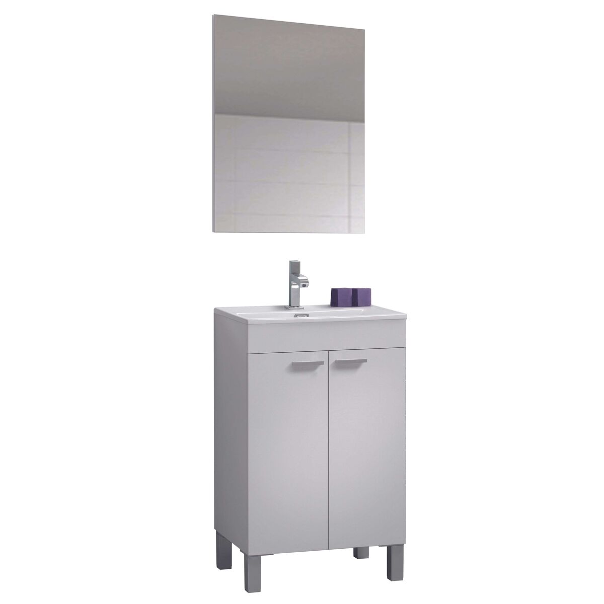 Mueble de baño camelia estilo contemporáneo en color blanco con 2 puertas y espejo 50x80x40 cm (lavabo opcional)
