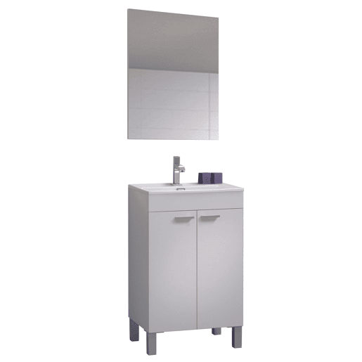 Móvel de banheiro Camelia estilo contemporâneo branco com 2 portas e espelho 50x80x40 cm (pia de cerâmica)