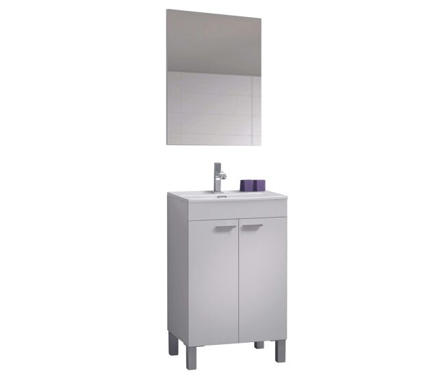 Mueble de baño camelia estilo contemporáneo en color blanco con 2 puertas y espejo 50x80x40 cm (lavabo opcional)