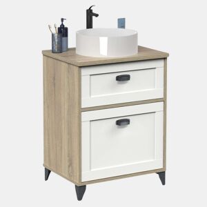 Móvel de banheiro Toscana de 61 cm com 2 gavetas, estilo nórdico, cor branco e carvalho cambriano (sem pia)