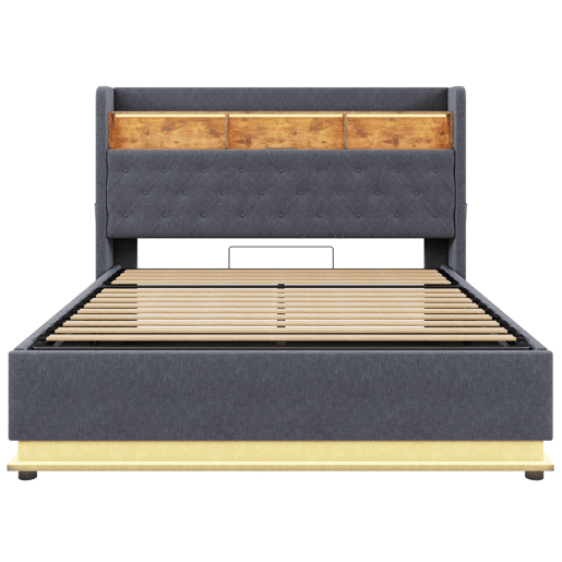 Cama canapé em linho de 160 x 200 cm - com portas LED e USB - Cinzento