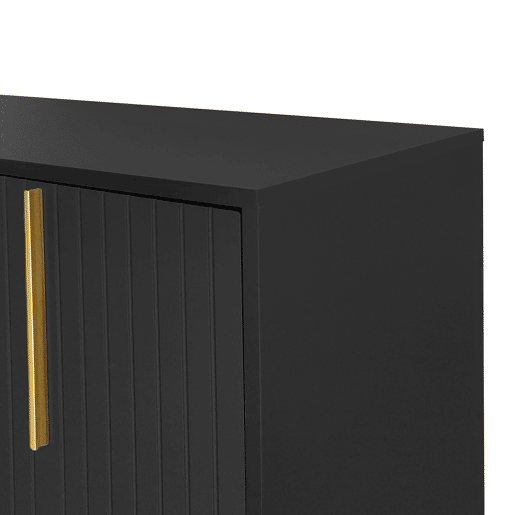 Aparador moderno com prateleiras reguláveis - 3 portas em forma de U - puxadores e base em metal - Preto