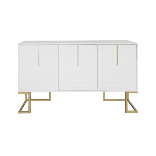 Aparador moderno com prateleiras reguláveis - 3 portas em forma de U - puxadores e base em metal - Branco