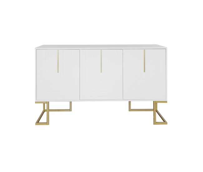 Aparador moderno con estantes regulables - 3 puertas en forma de u - tiradores y base de metal - blanco