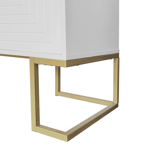 Aparador moderno com prateleiras reguláveis - 3 portas em forma de U - puxadores e base em metal - Branco