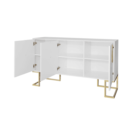 Aparador moderno com prateleiras reguláveis - 3 portas em forma de U - puxadores e base em metal - Branco