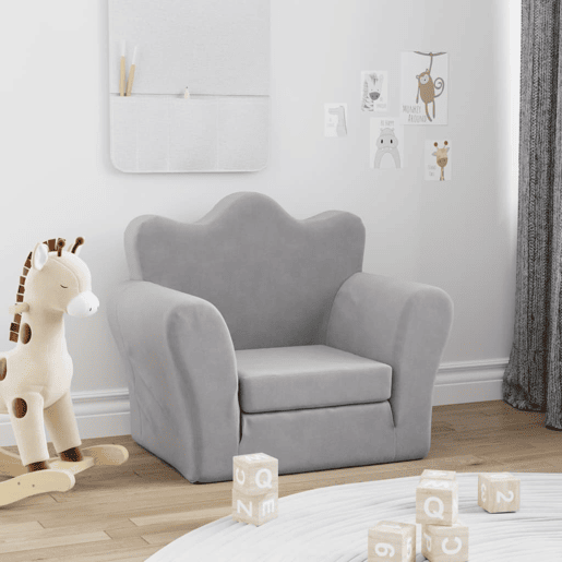 Sofá-cama infantil, Sofá conversível pelúcia macia cinzento-claro