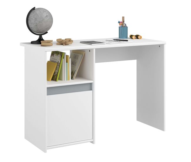 Escritorio juvenil germain con 1 puerta, 1 estante, blanco mate y gris, 110cm - diseño moderno y funcional