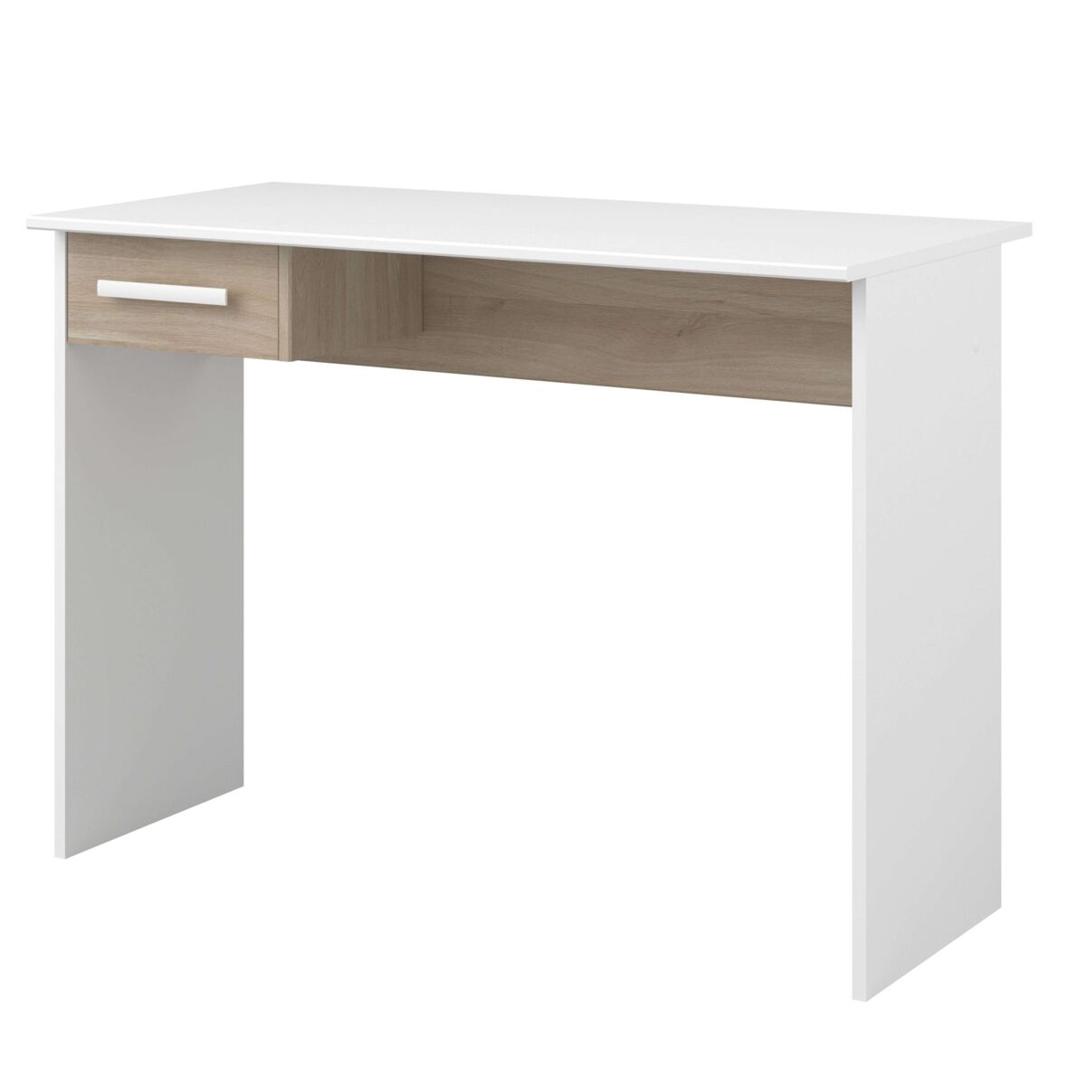 Mesa escritorio juvenil modelo riviera en color blanco mate y roble japonés 101 cm