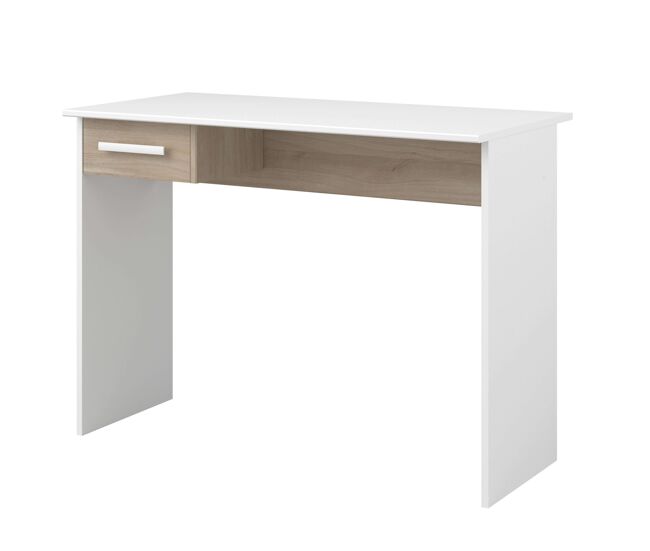 Mesa escritorio juvenil modelo riviera en color blanco mate y roble japonés 101 cm