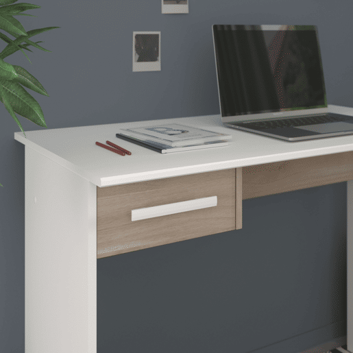 Mesa de escritório para jovens modelo Riviera em branco fosco e carvalho japonês 101 cm Mesa de escritório para jovens modelo Riviera em branco fosco e carvalho japonês 101 cm