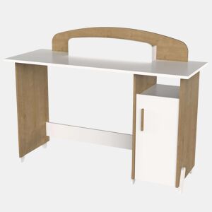 Mesa Naili Desk com armário em carvalho Hamilton e branco fosco, 135 cm