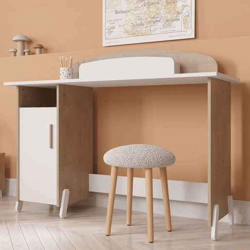 Mesa Naili Desk com armário em carvalho Hamilton e branco fosco, 135 cm Mesa Naili Desk com armário em carvalho Hamilton e branco fosco, 135 cm