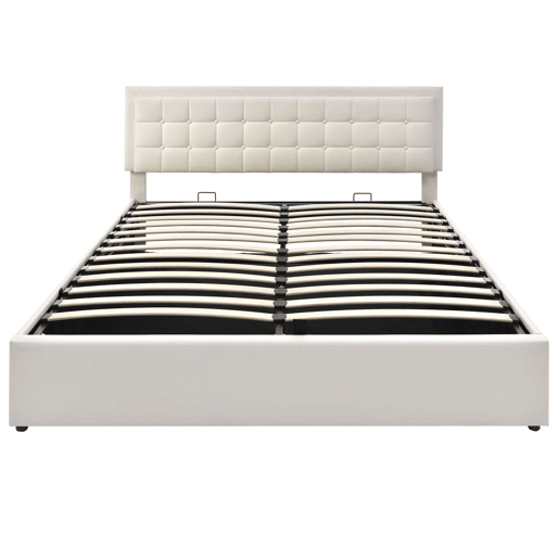 Cama contentora 140x200cm com LED em imitação de pele - com estrado - Branco