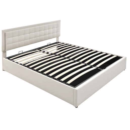 Cama contentora 140x200cm com LED em imitação de pele - com estrado - Branco