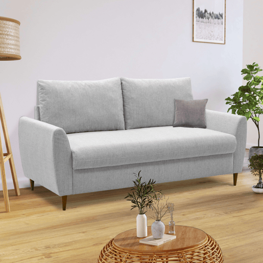 Sofá Mave 3 Lugares Sala de Estar Sala de Jantar Estilo Contemporâneo em Cinza com Pés de Madeira 180 cm