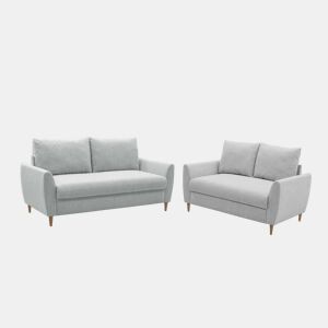 Pacote de 2 sofás Mave estilo contemporâneo para sala de estar e sala de jantar em cinza com 1 sofá de 3 lugares e 1 sofá de 2 lugares