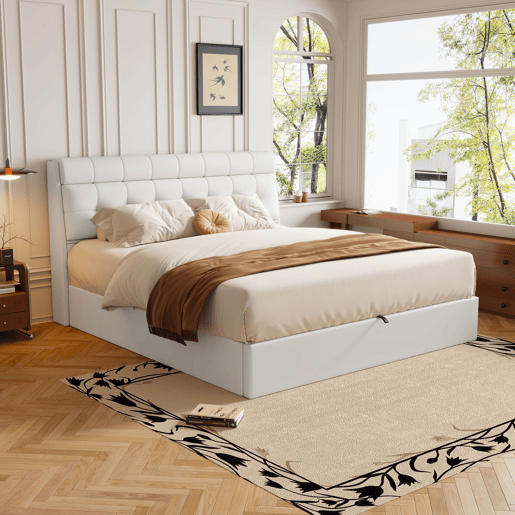 Cama de couro sintético com sofá de 140x190 cm - couro sintético - cabeceira com sofá - Branco
